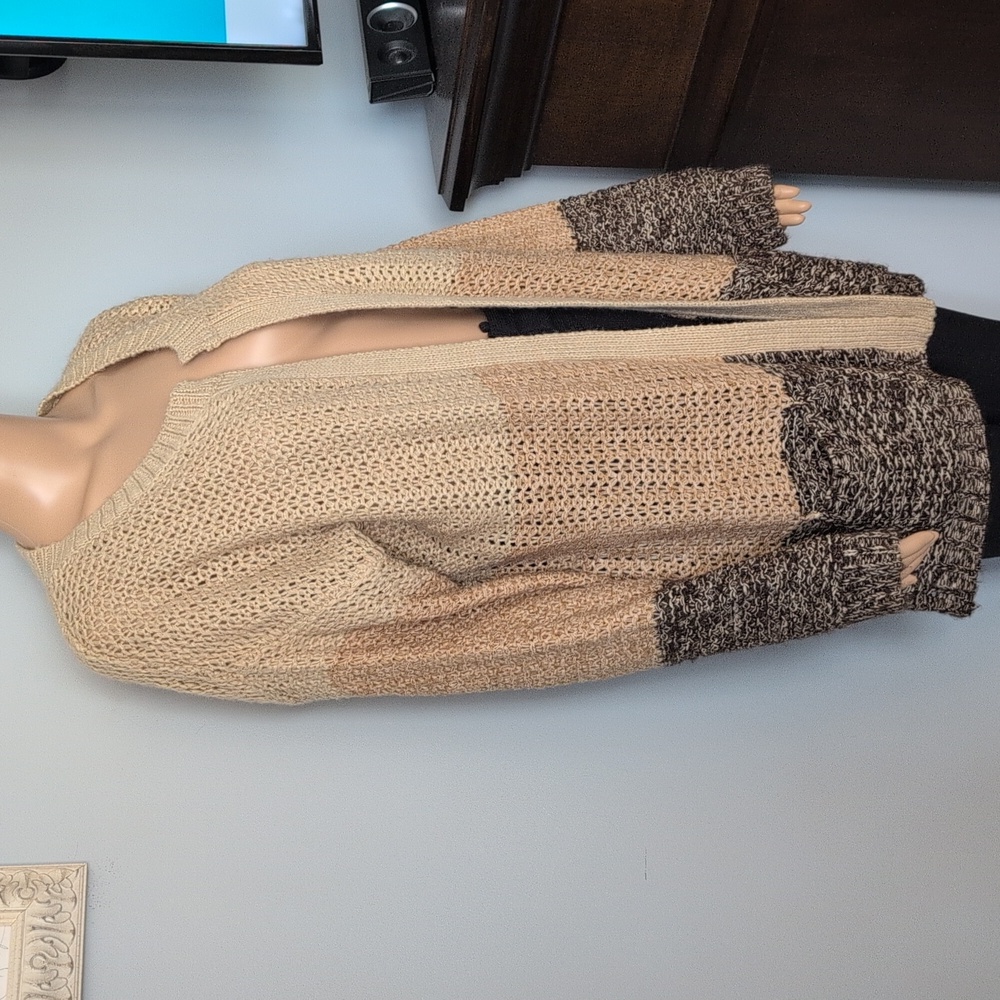 VTG Open-Front Knit Cardigan | Cozy Artisan Boho Indie Sweater SZ L - Picture 5 of 14